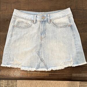 Rewash Vintage Reunion Denim Mini Skirt Distressed Light Wash Raw Hem 5